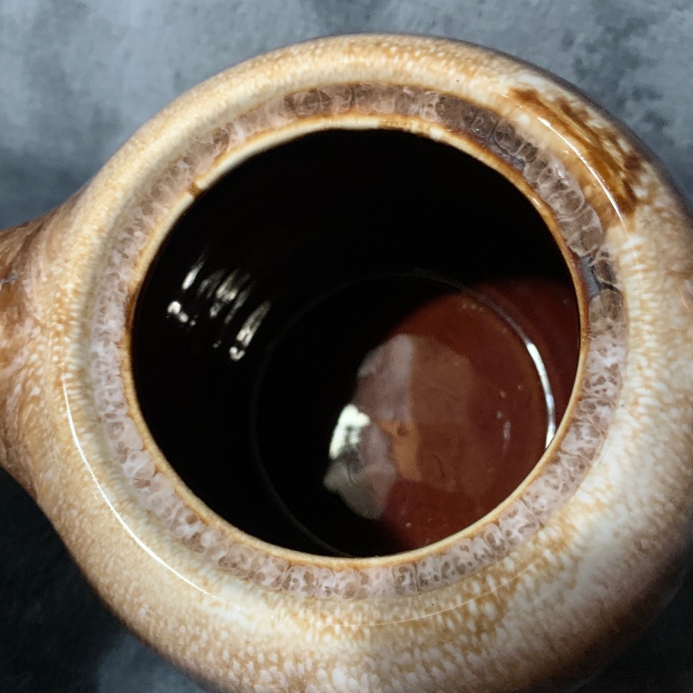 McCoy Vintage Teapot MCM Brown Cream Drip Glaze Ceramic Cottagecore RusticEUC - Picture 3 of 16